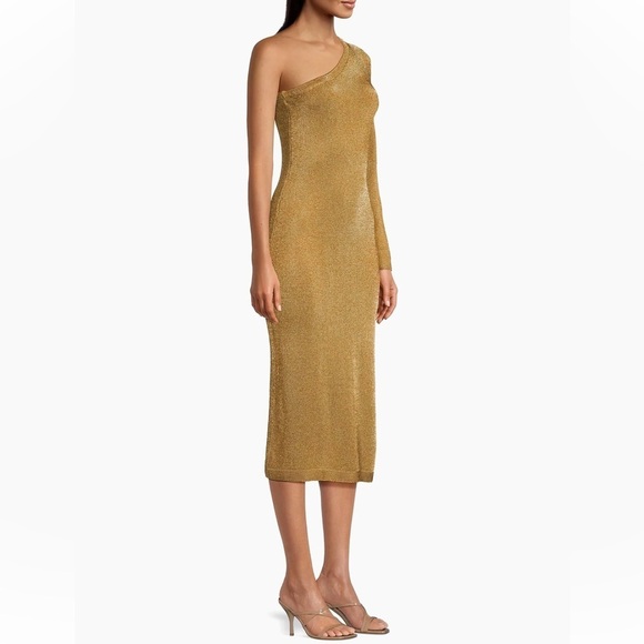 Milly Senna Metallic One-Shoulder Midi-Dress S - Picture 2 of 12